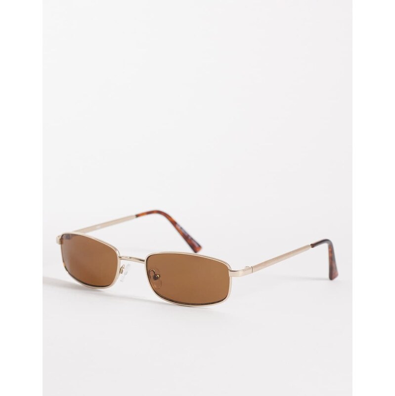 Cotton On Asha metal slim wrap around sunglasses in matte gold 115614701