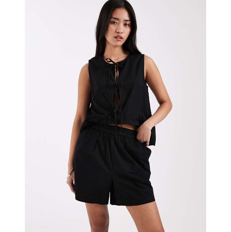 Pieces high waist shorts co-ord in black