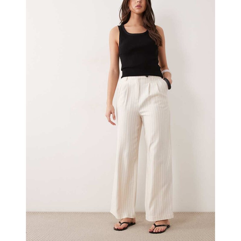 New Look wide leg tailored stripe trousers in white