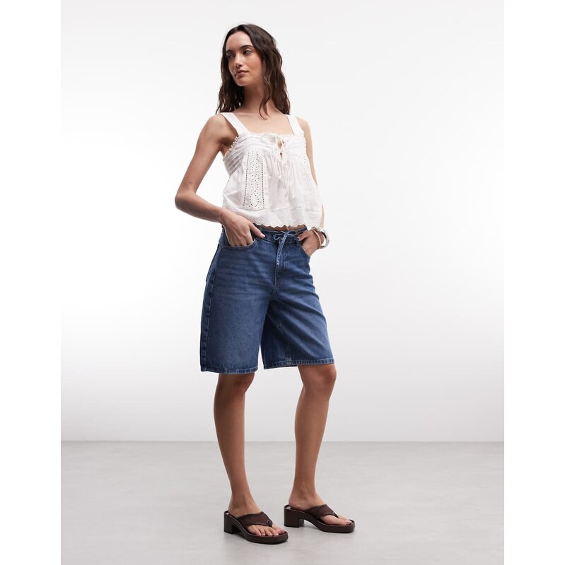 Noisy May high waist bermuda shorts in mid blue denim 114935143