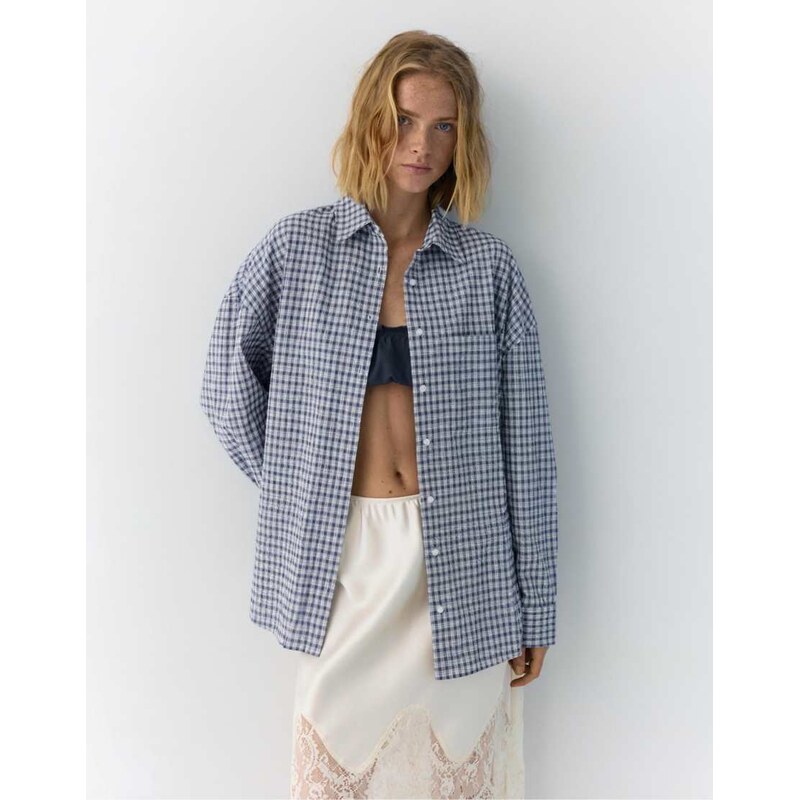Pull&Bear Oversize check shirt in blue 115382768