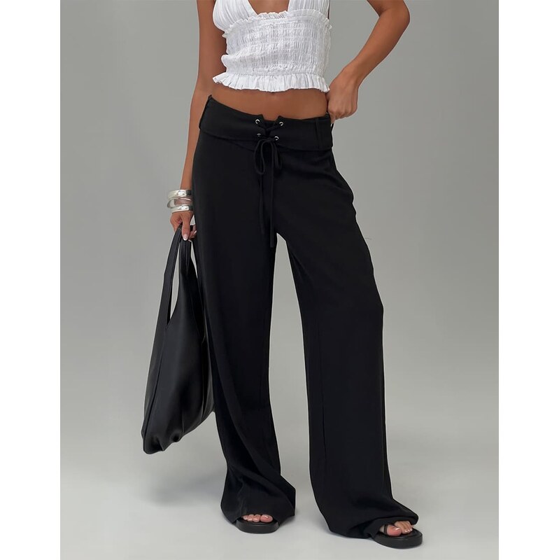 Princess Polly Raymonde linen blend removable belt wide leg trousers 114930129