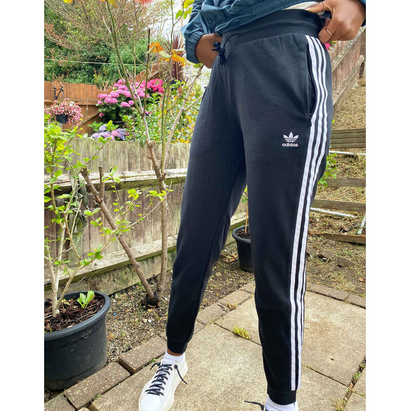 adidas Originals adicolor slim three stripe trousers in black 114930013