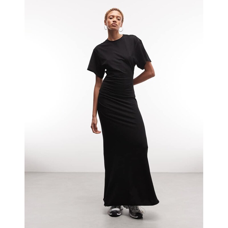 Weekday cinched waist jersey maxi dress in black
