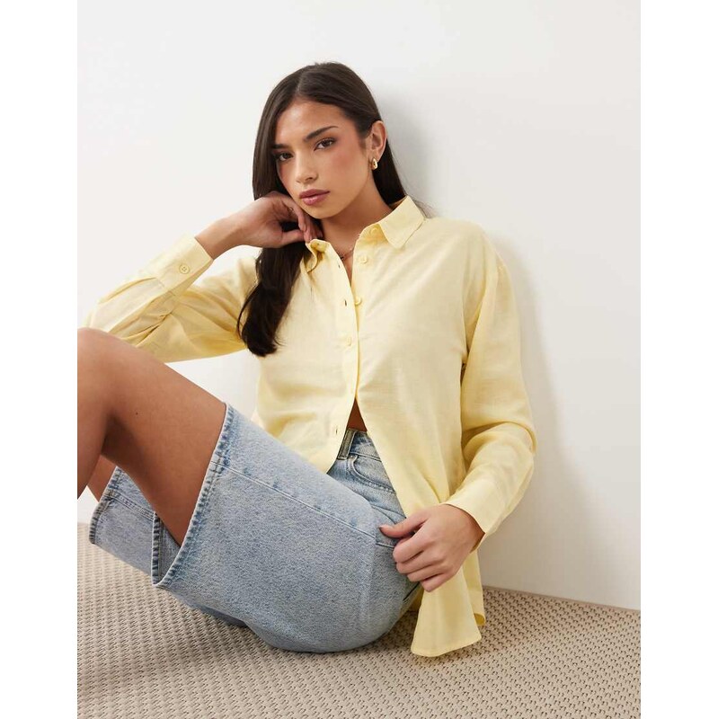 ASOS DESIGN linen blend shirt in buttermilk-Multi