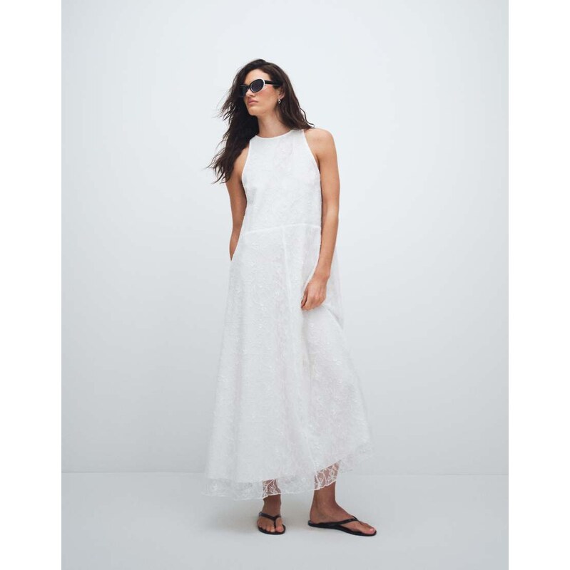ASOS DESIGN high neck racer lace maxi dress in white