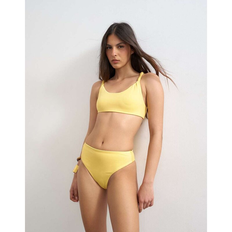 Topshop Tiana high waisted bikini bottom in yellow