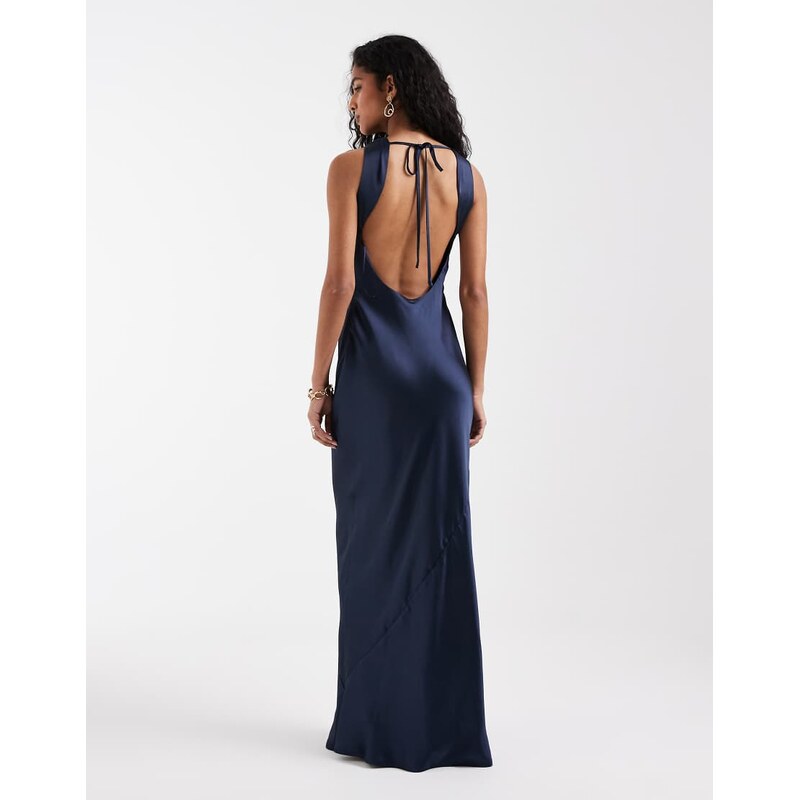 Pretty Lavish Everlee satin cowl neck open back maxi dress in navy 115524876