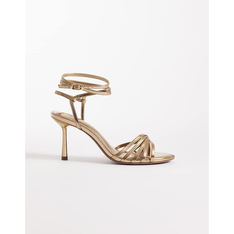 ASOS DESIGN Heroic minimal strappy heeled sandals in warm gold