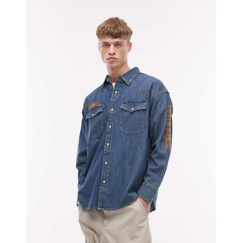 Wrangler western shirt in blue denim
