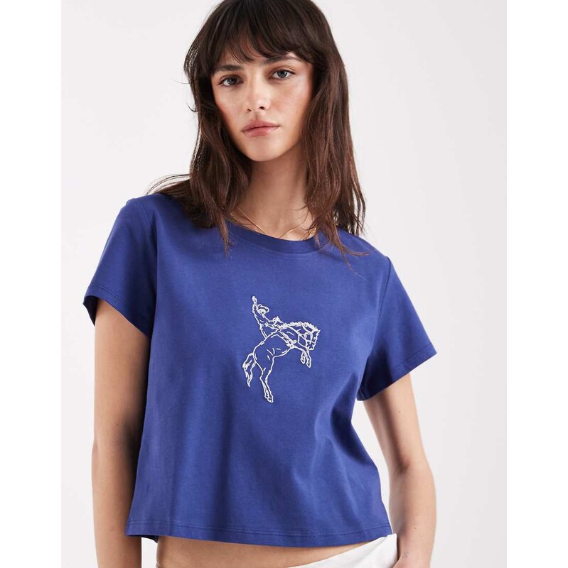 Wrangler angel graphic cropped t-shirt in mid blue 114935064