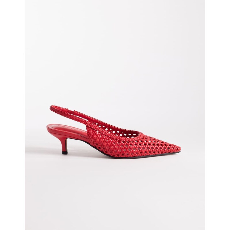 ASOS DESIGN Star weave slingback mid heel shoes in red
