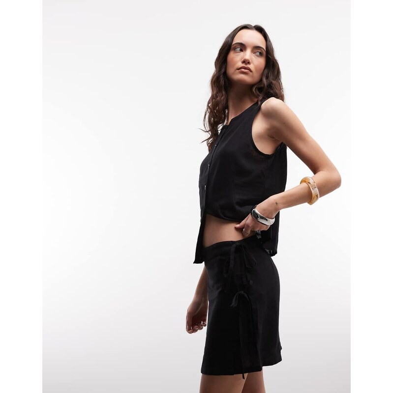 Noisy May linen mix waistcoat co-ord in black