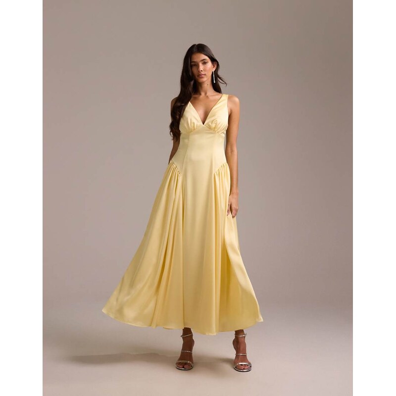 ASOS DESIGN bridesmaids satin plunge neckline dropped waist midi