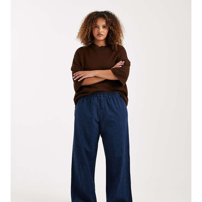 ASOS Curve ASOS DESIGN Curve boxer waist wide leg denim trouser in 115520183