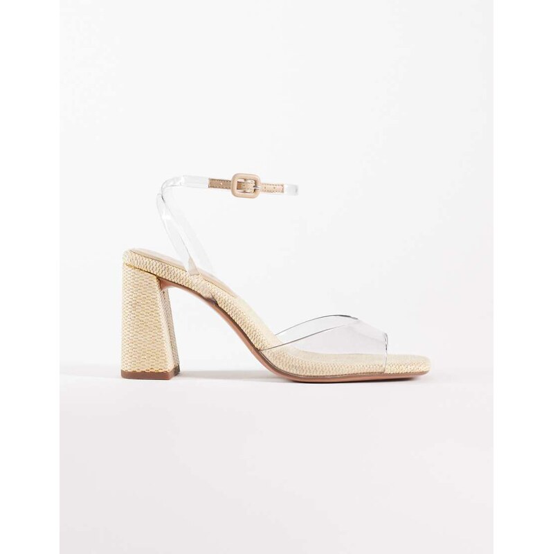 ASOS DESIGN Honour barely there block mid heel sandals in clear