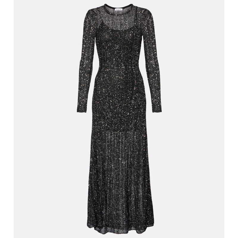 Alaïa Sequined midi šaty v černé a stříbrné barvě