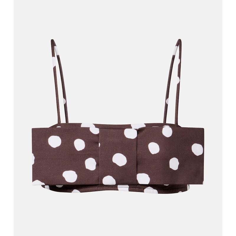 Adriana Degreas Bow-detail polka-dot cotton-blend bandeau top