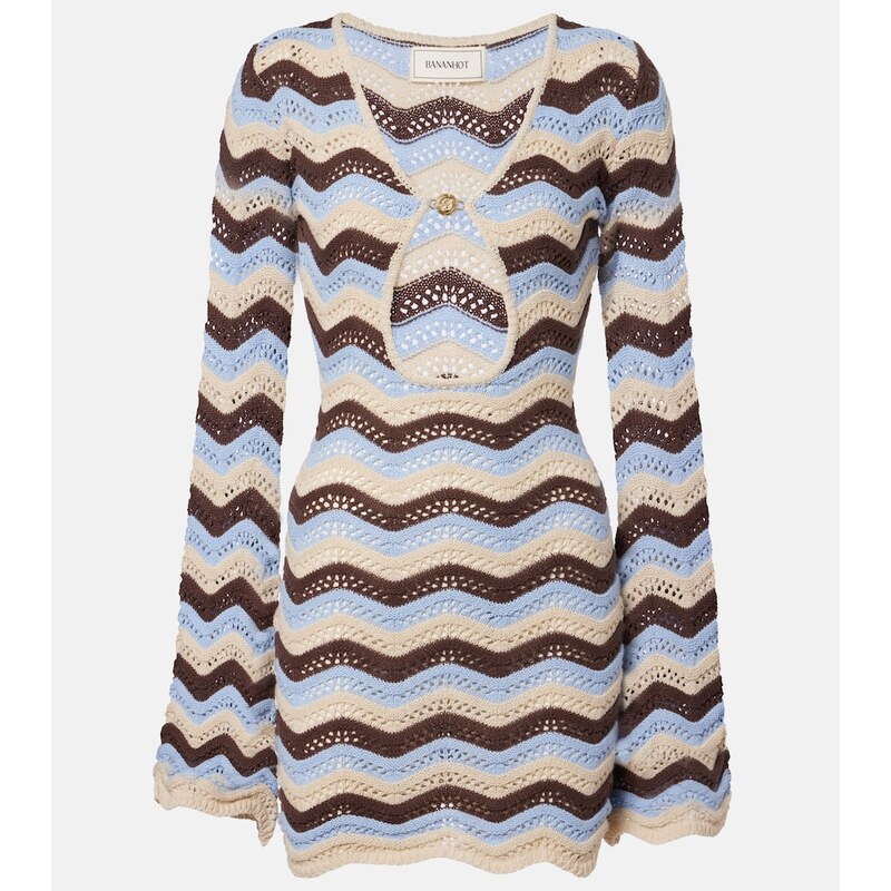 Bananhot Rey striped knitted cotton-blend minidress