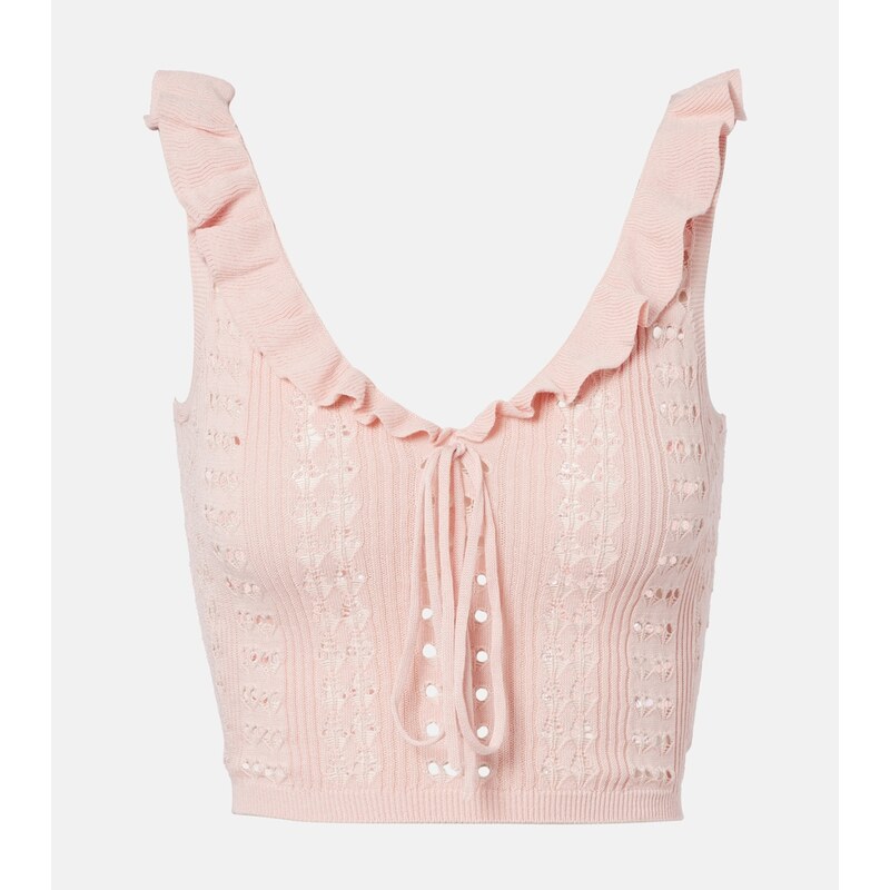 Aya Muse Ruffled pointelle crop top