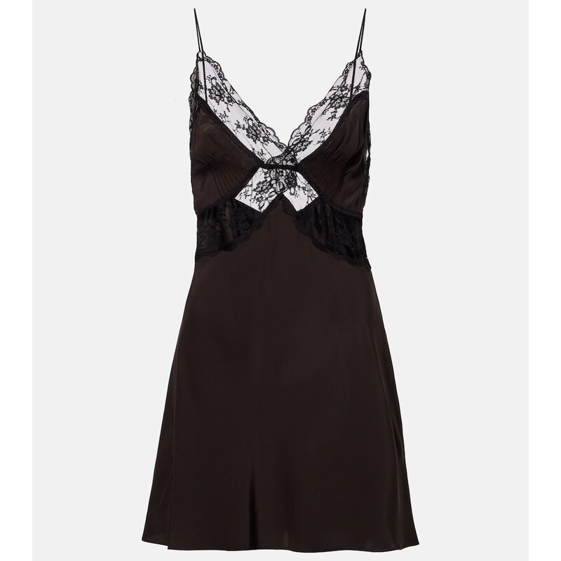SIR Lace-trimmed silk minidress