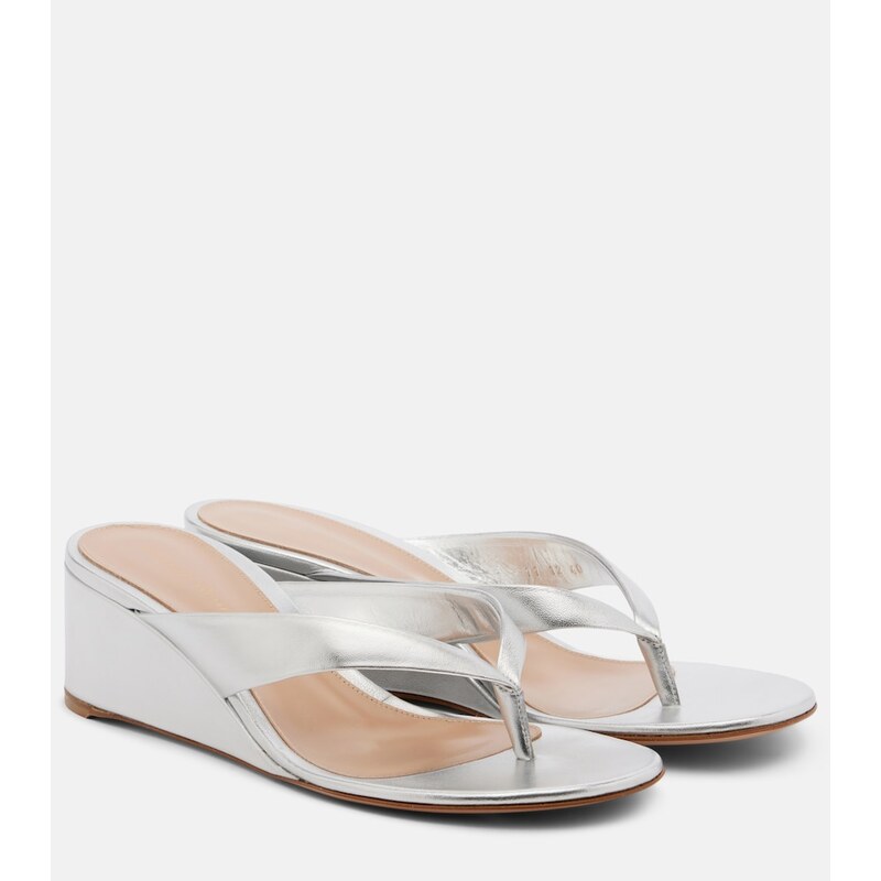 Gianvito Rossi Metallic leather wedge thong sandals