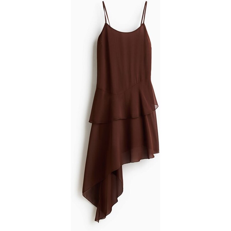 H&M - Asymetrické šifonové šaty - béžová 114931443