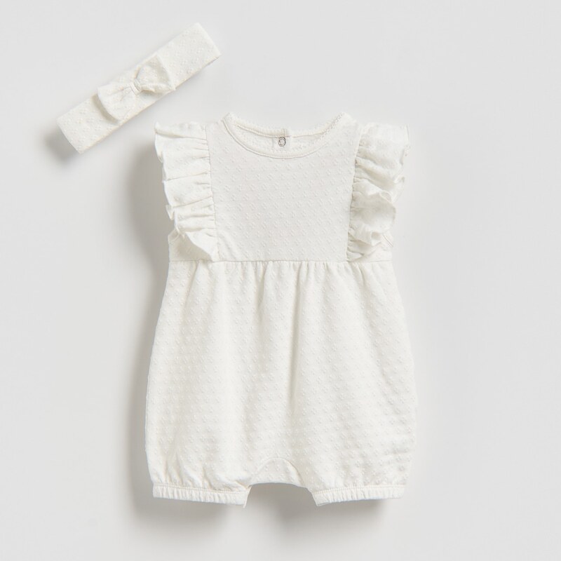 Reserved - BABIES` BODY SUIT & HEADBAND - krémová