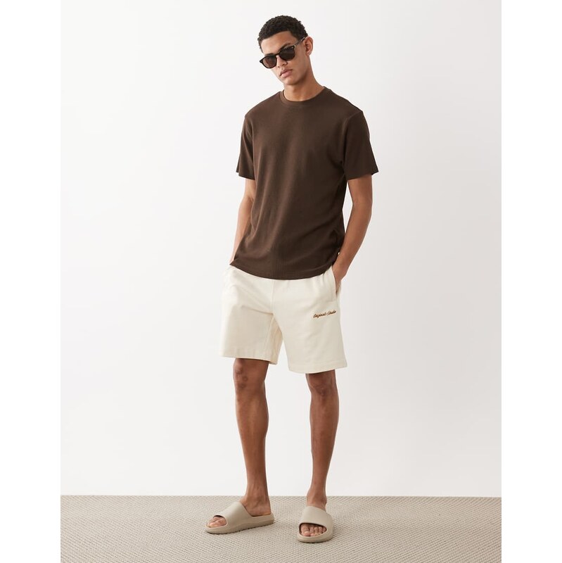 Jack & Jones orginals logo sweat short in off white