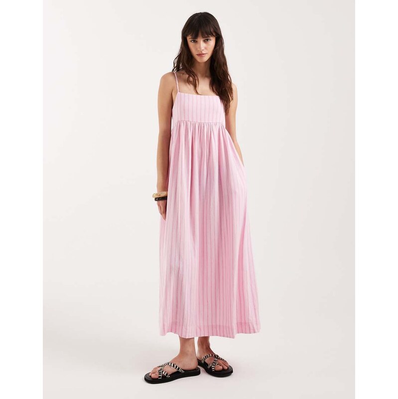 JJXX linen blend stripe maxi dress in pink