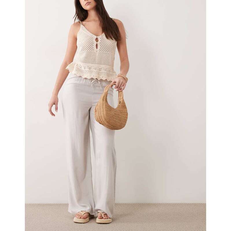 Mango Teen linen mix tie waist trouser in light grey