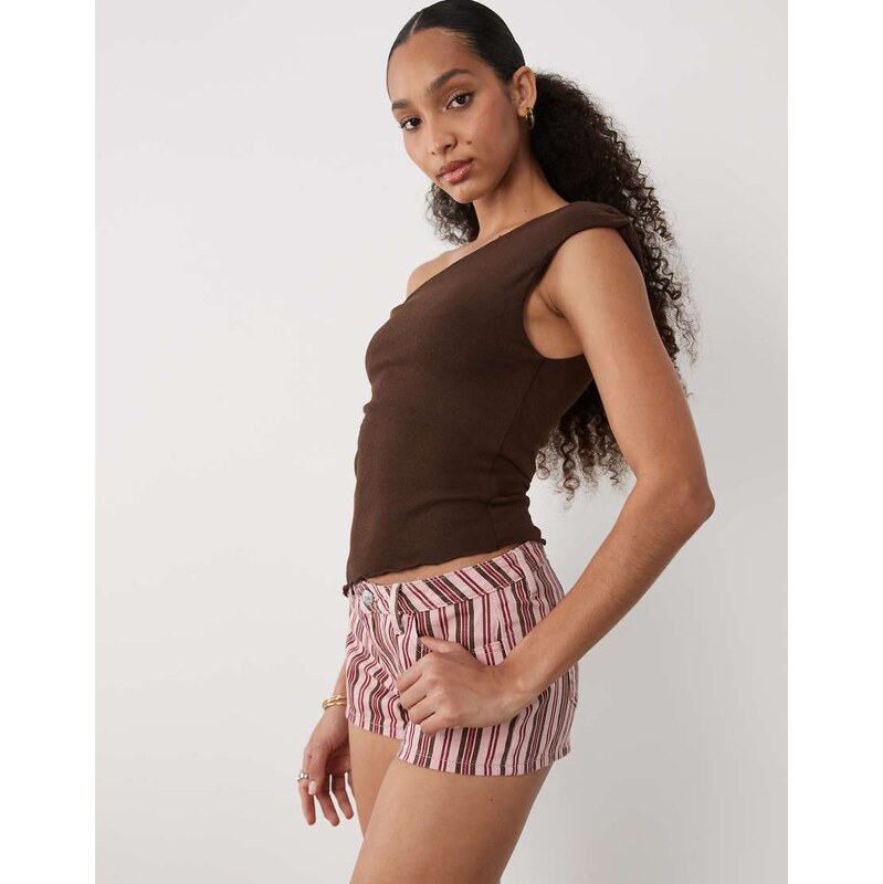 Mango Teen 100% cotton denim micro short in pink and brown