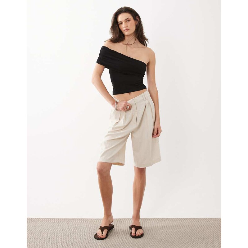 Mango Teen cotton rich one shoulder top in black 114958990
