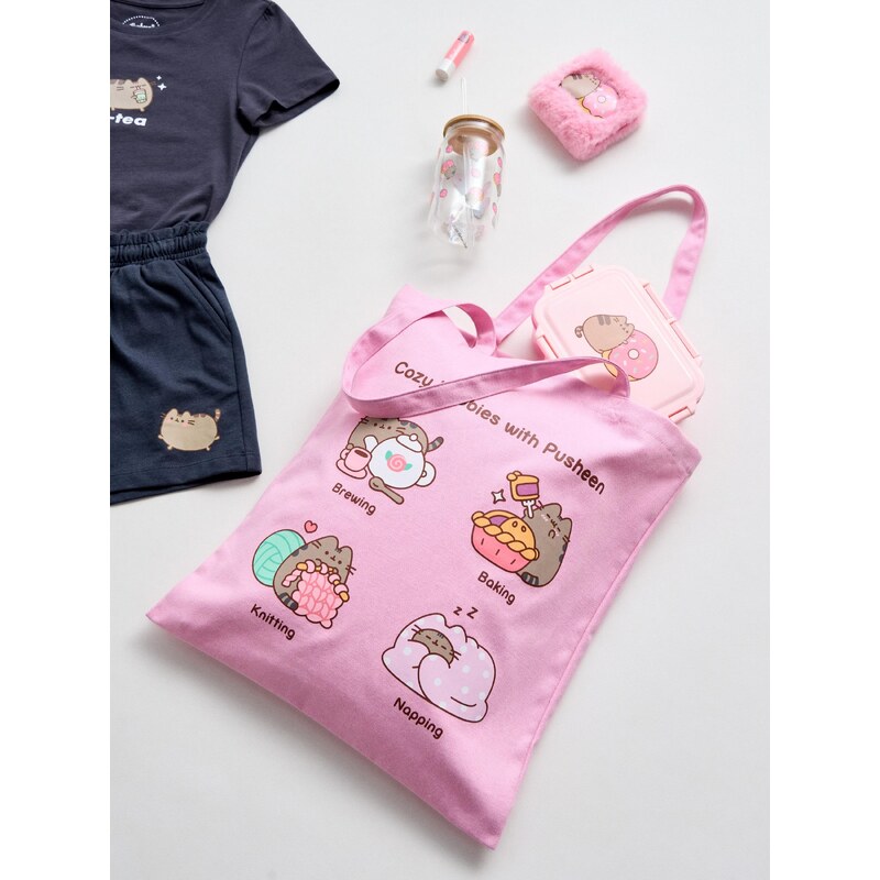 Sinsay - Látková shopper taška s potiskem Pusheen the Cat - pastelová 113884578