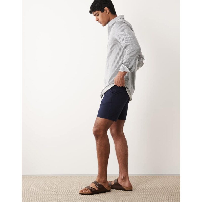ASOS DESIGN slim fit chino shorts in mid length in navy