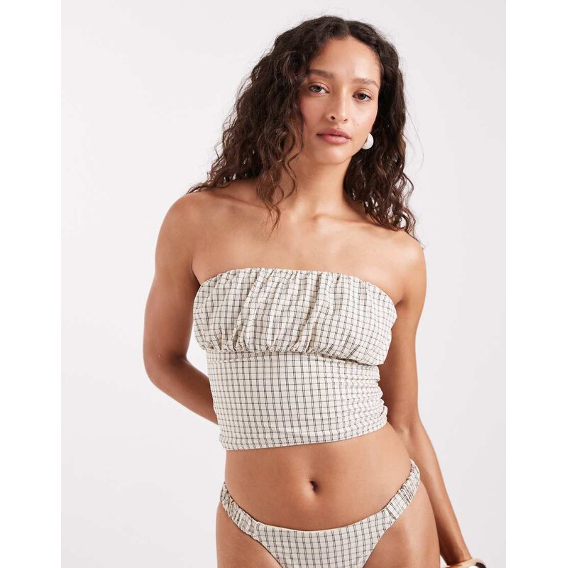 ASOS DESIGN Piper Paper touch ruched front bandeau tankini top