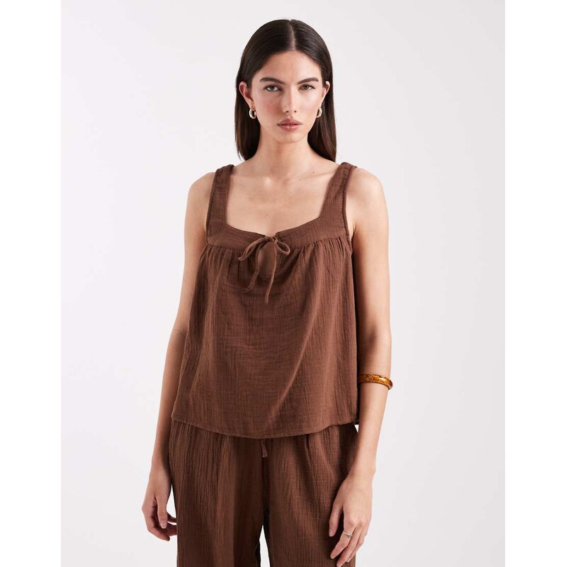 ONLY square neck sleeveless cheesecloth top co-ord in brown