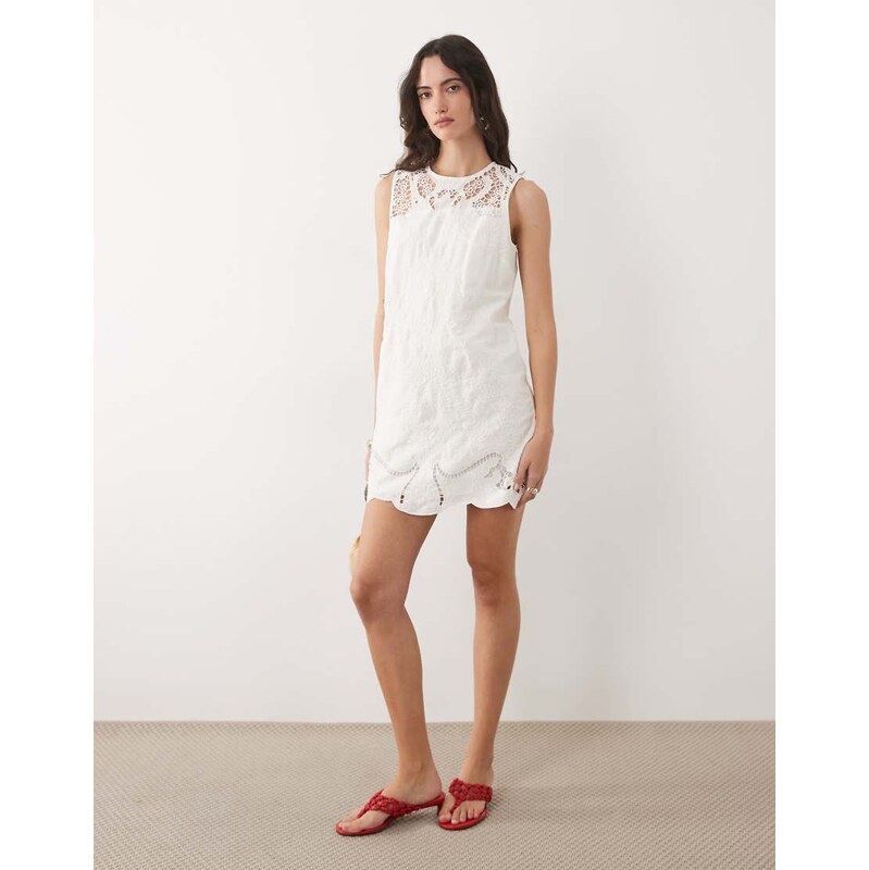 Nobodys Child Sonia cotton blend broderie detail sleeveless mini