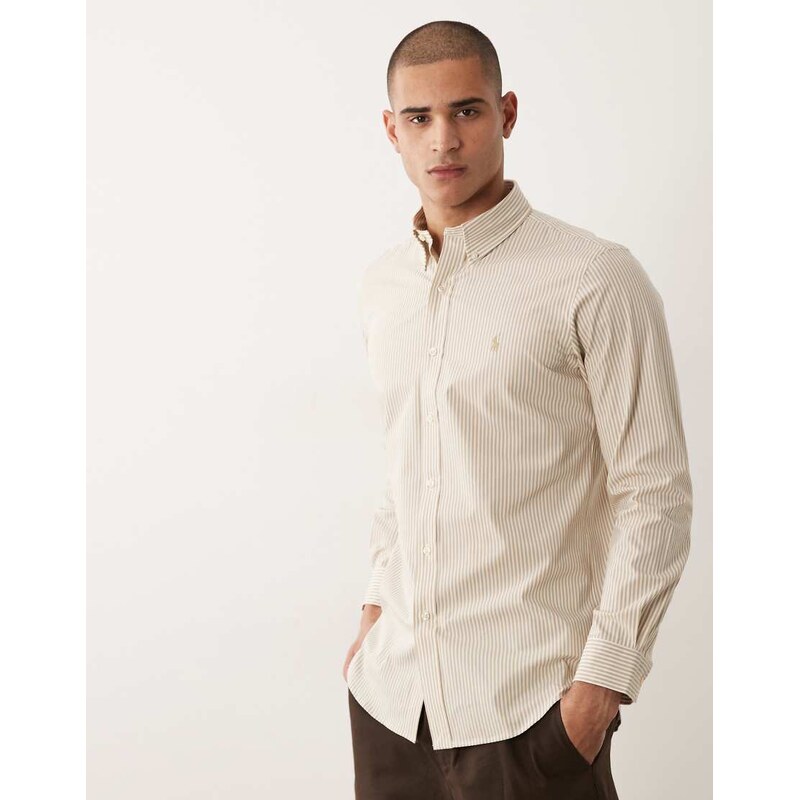 Polo Ralph Lauren icon logo striped shirt in beige-Neutral