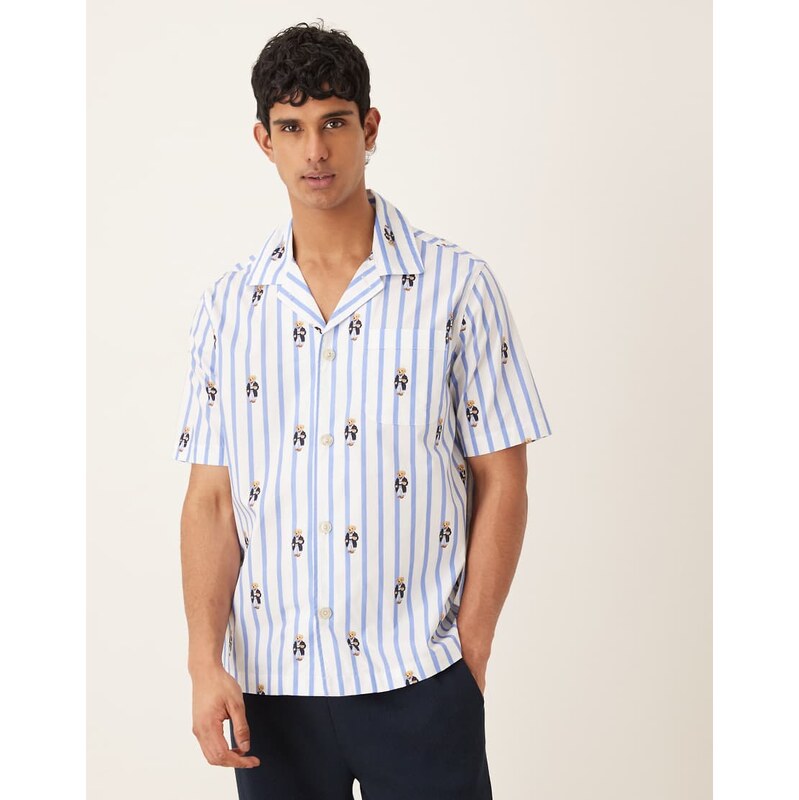 Polo Ralph Lauren bear graphic sleep shirt in blue stripe