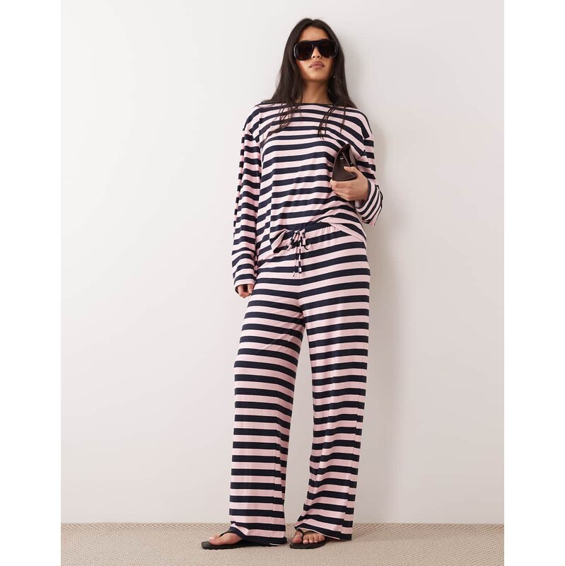 Kaiia super soft jersey drawstring trousers co-ord in navy and pink 114934978