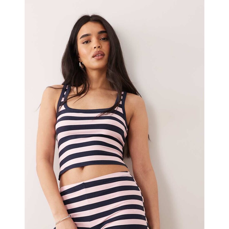 Kaiia super soft jersey tank top co-ord in navy and pink stripe-Multi 114934979
