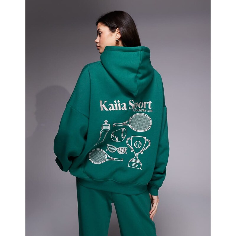 Kaiia sport tennis icons graphic oversized hoodie co-ord in dark