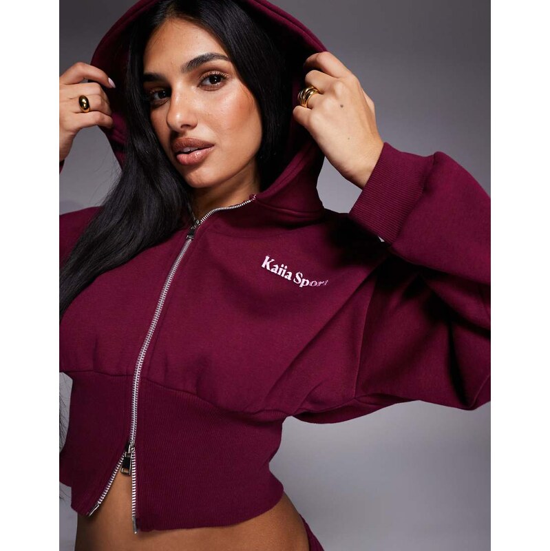 Kaiia sport cotton rich embroidered logo cropped zip up hoodie co-ord 114934988