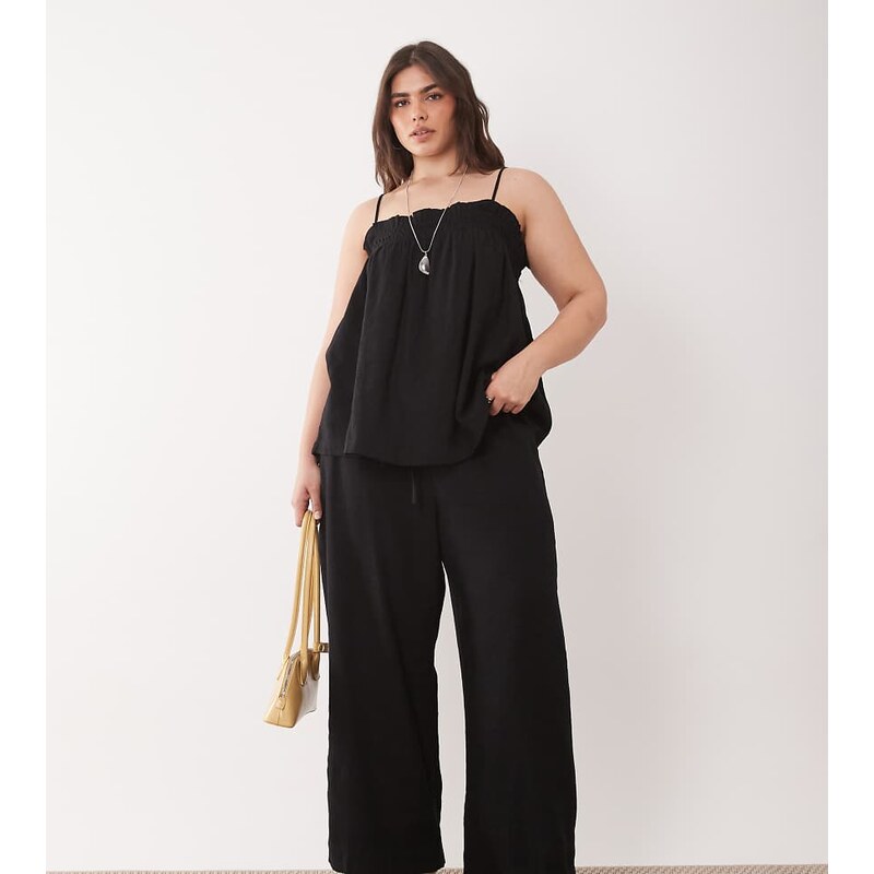 Nobodys Child Plus linen tie waist casual trouser co-ord in black 114934999