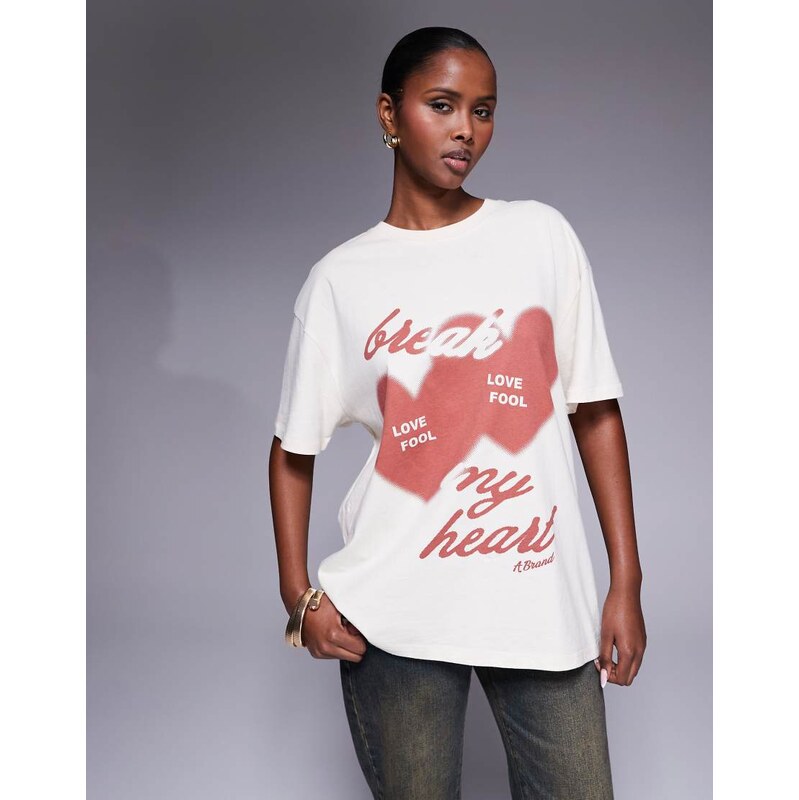 Abrand Jeans Abrand break my heart graphic oversized tee in ecru 114935070