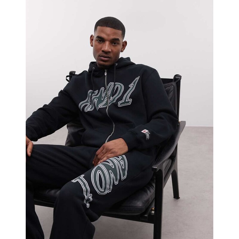 AND1 logo zip through hoodie co-ord in black 114935081