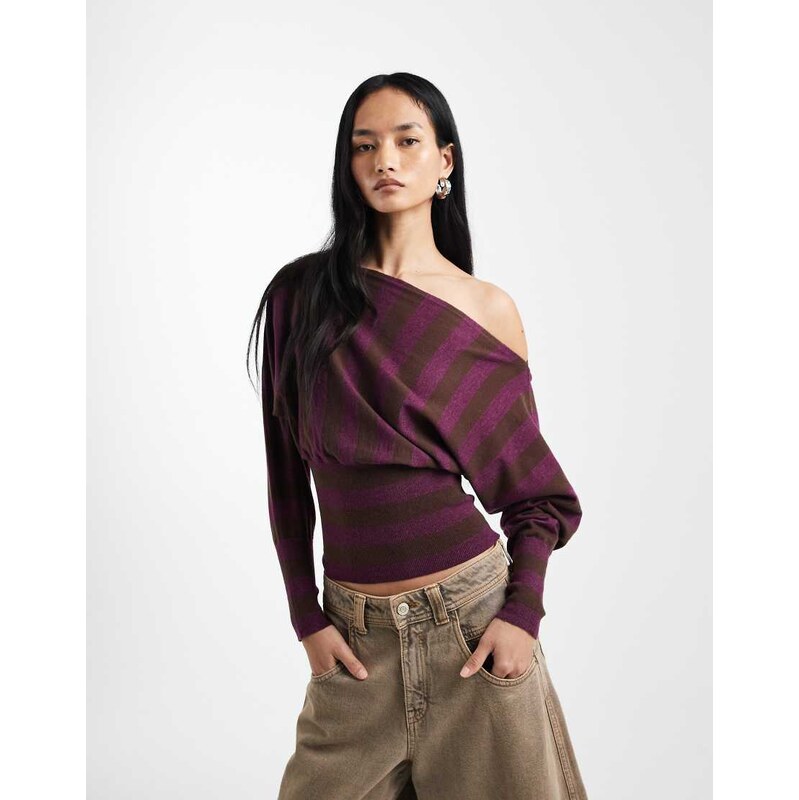 Cotton On everfine batwing knit top in blackberry oak stripe-Multi 114956429