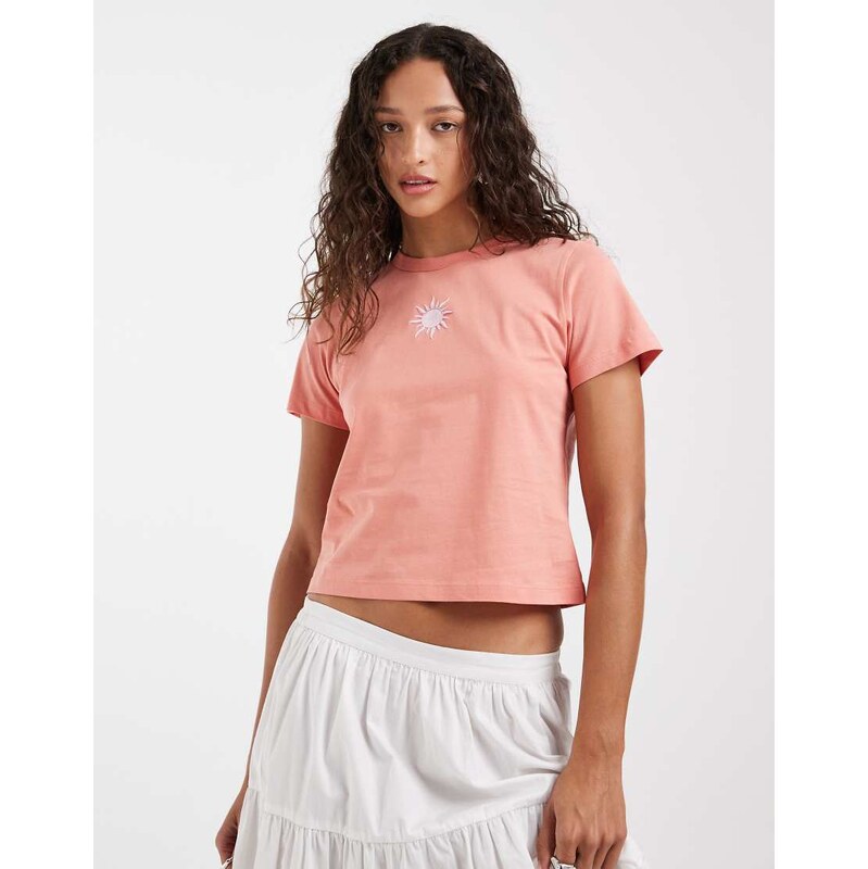 JJXX embroidered sun baby tee in coral pink