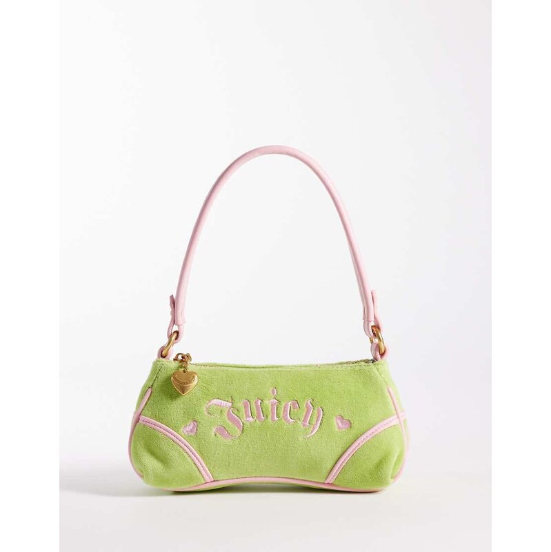 Juicy Couture Janella Y2K logo velvet shoulder/cross body bag in lime 114935031
